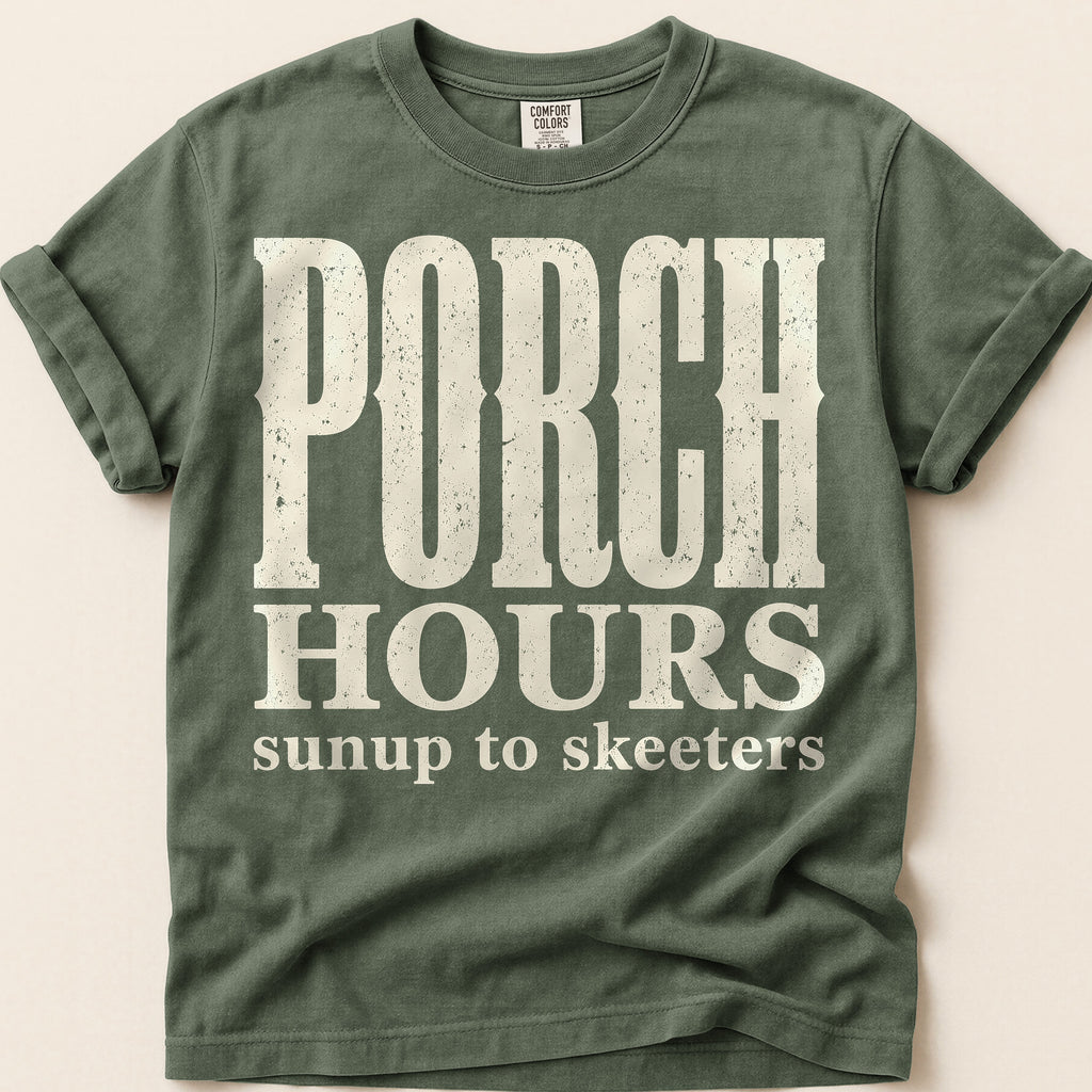 Porch Hours Skeeters T-Shirt on Moss