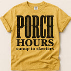 Porch Hours Skeeters T-Shirt on Mustard