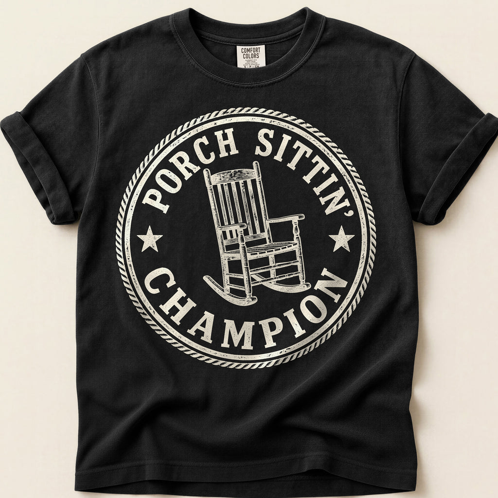 Porch Sittin Champion T-Shirt on Black