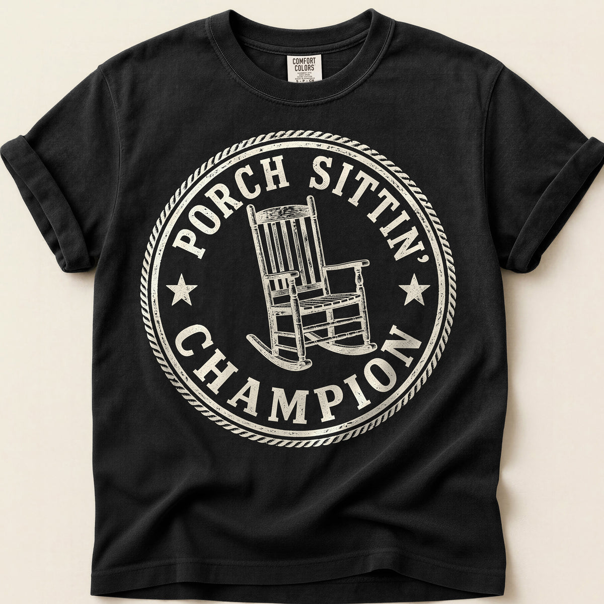 Porch Sittin Champion T-Shirt on Black