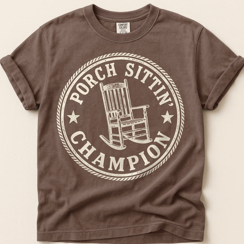 Porch Sittin Champion T-Shirt on Espresso