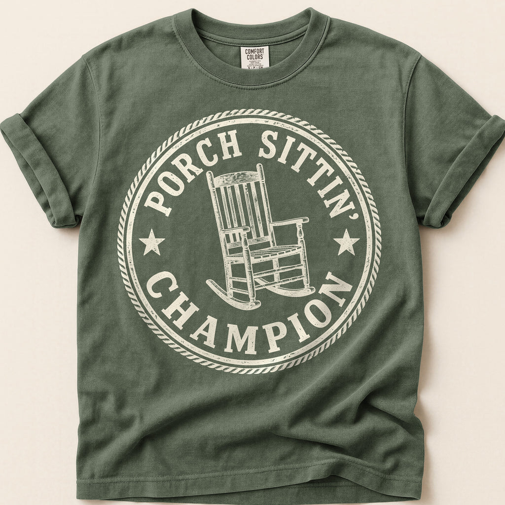 Porch Sittin Champion T-Shirt on Moss
