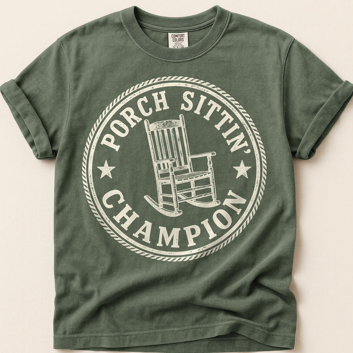 Porch Sittin Champion T-Shirt on Moss