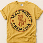 Porch Sittin Champion T-Shirt on Mustard