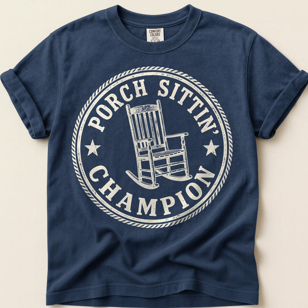 Porch Sittin Champion T-Shirt on Navy