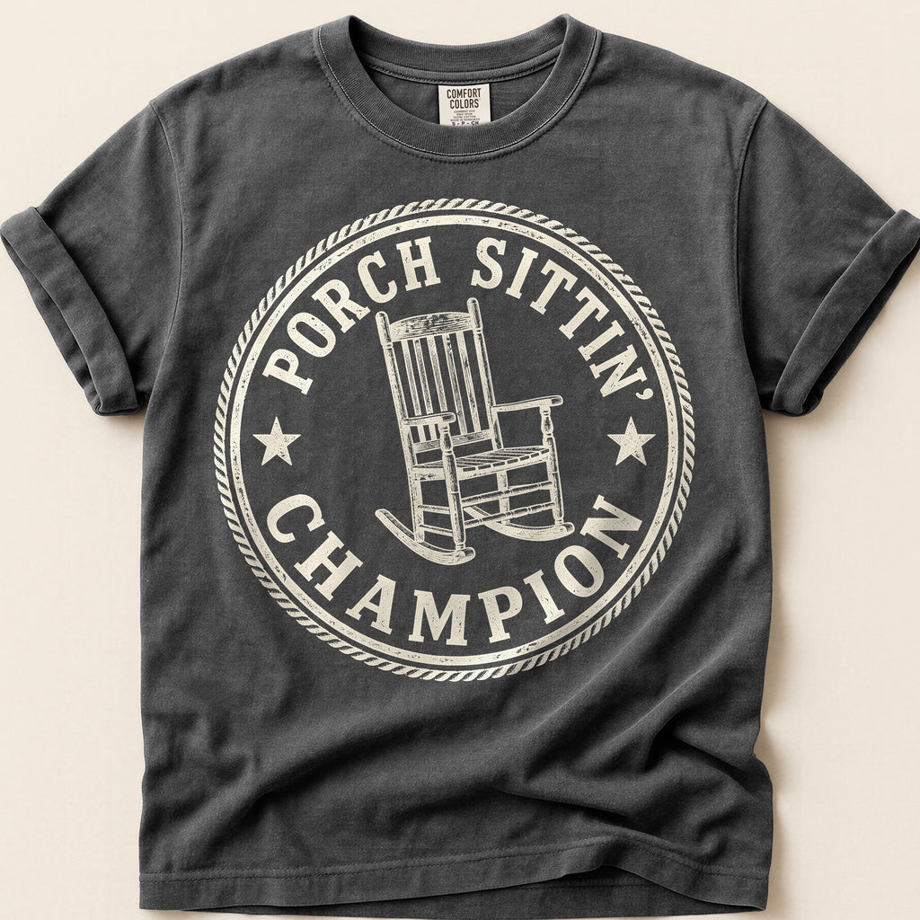 Porch Sittin Champion T-Shirt on Pepper