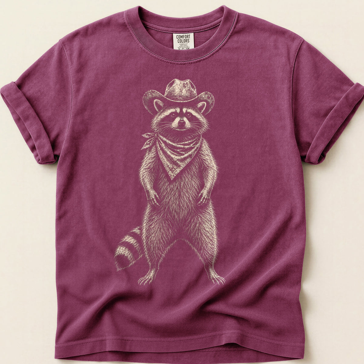 Raccoon Portrait T-Shirt on Berry