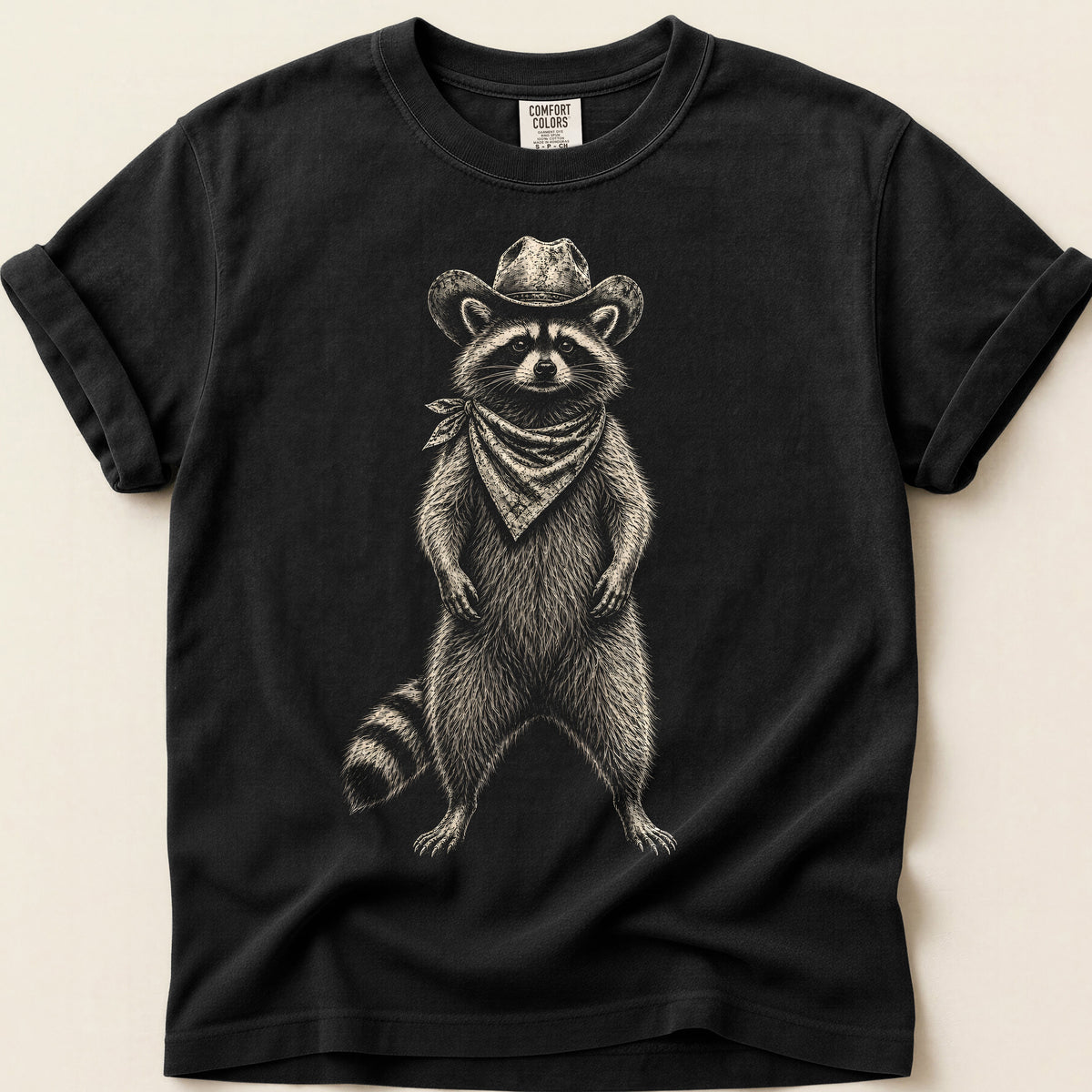 Raccoon Portrait T-Shirt on Black