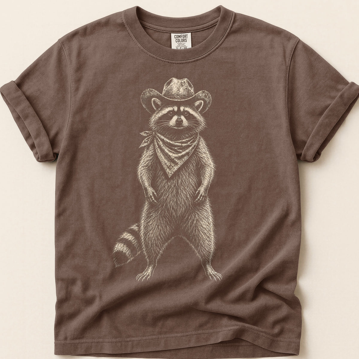 Raccoon Portrait T-Shirt on Espresso