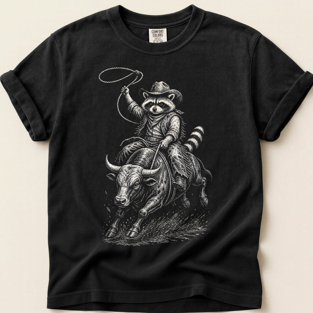 Rodeo Raccoon on Black