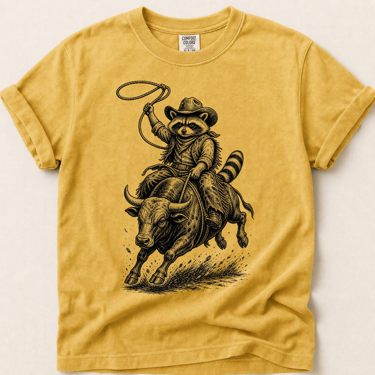 Rodeo Raccoon on Mustard