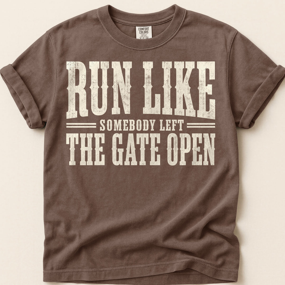 Run Like Gate Open T-Shirt on Espresso