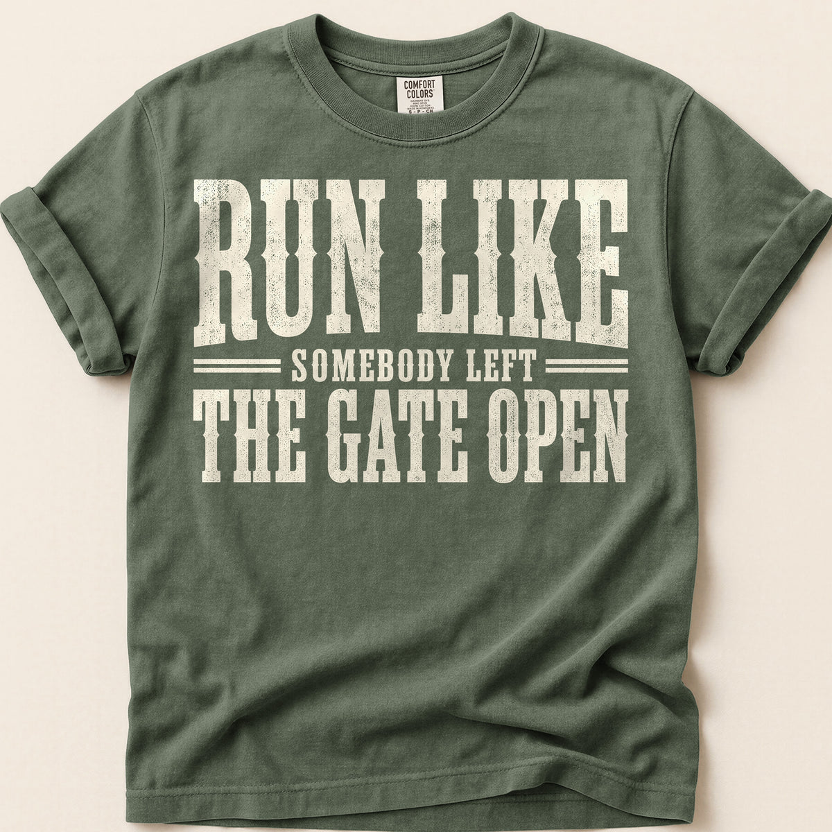 Run Like Gate Open T-Shirt on Moss