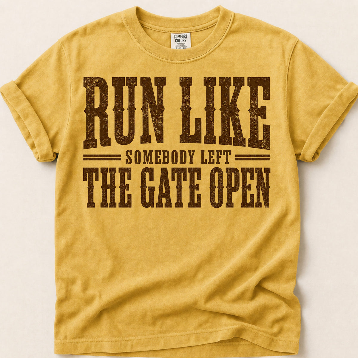 Run Like Gate Open T-Shirt on Mustard