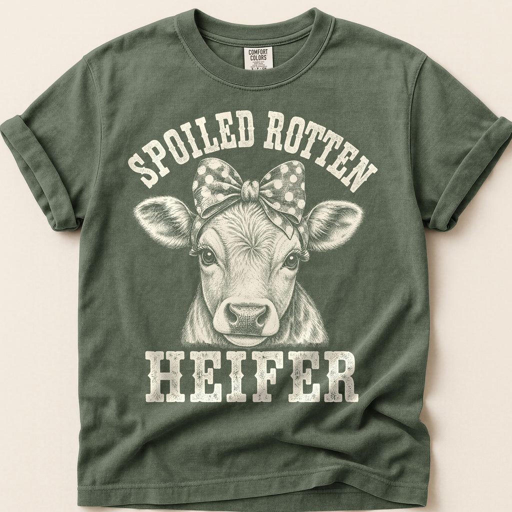 Spoiled Rotten Heifer T-Shirt on Moss