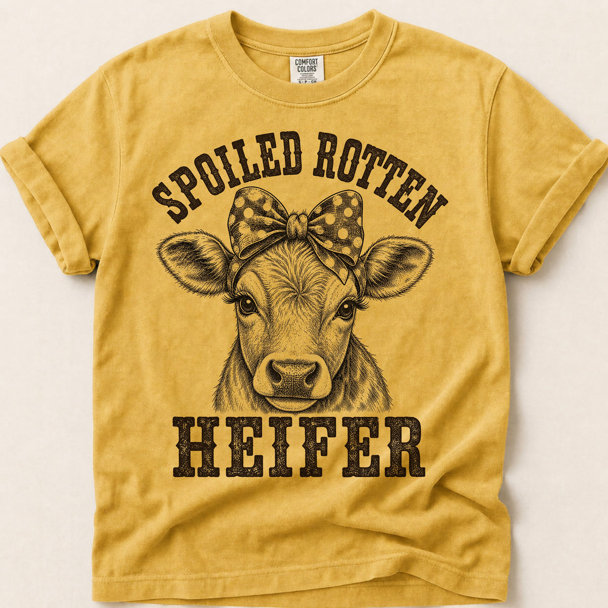 Spoiled Rotten Heifer T-Shirt on Mustard