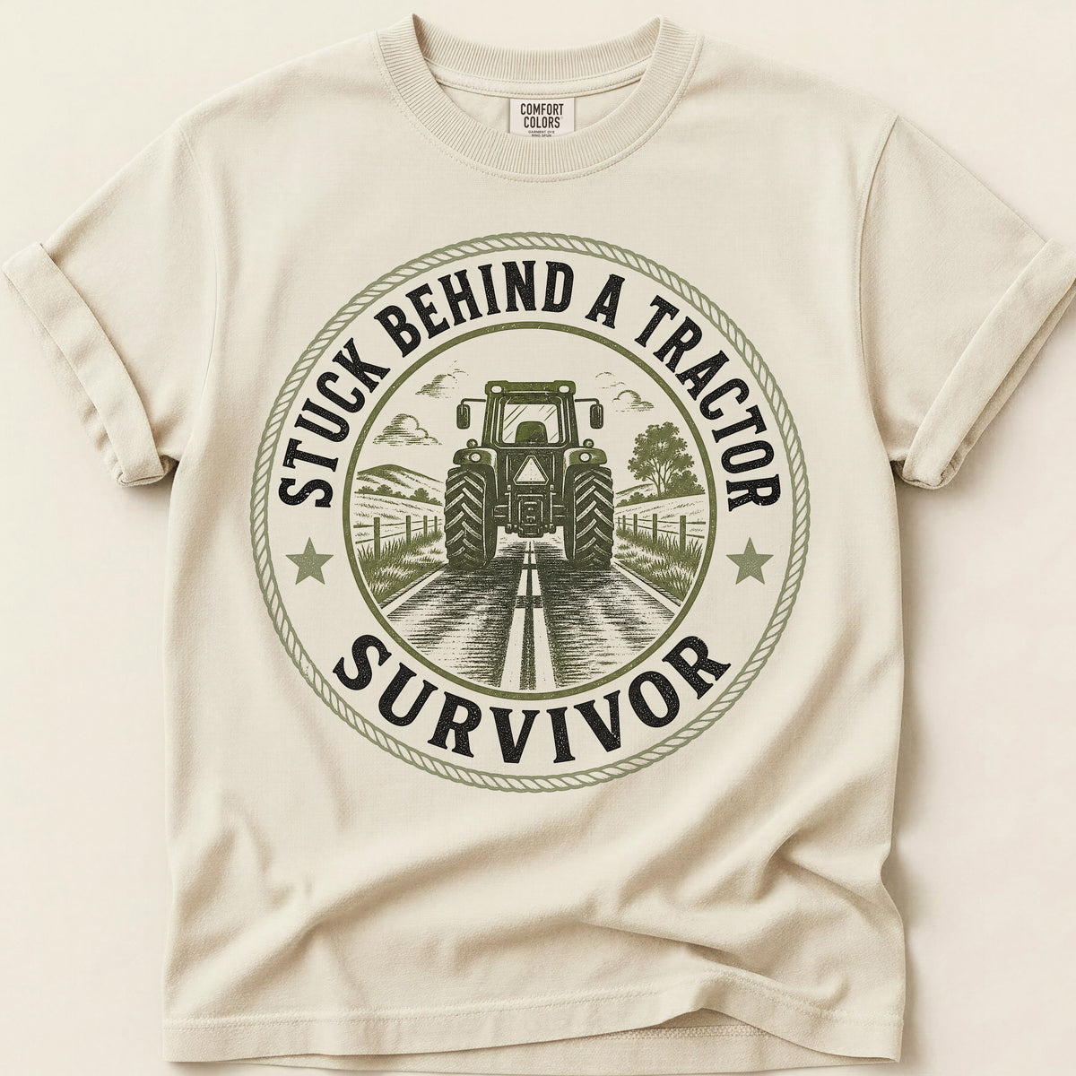 Stuck Behind A Tractor T-Shirt on Ivory
