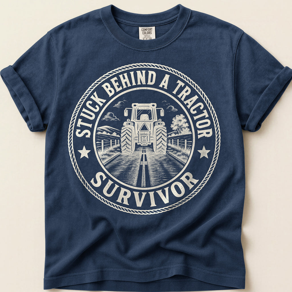 Stuck Behind A Tractor T-Shirt on Navy