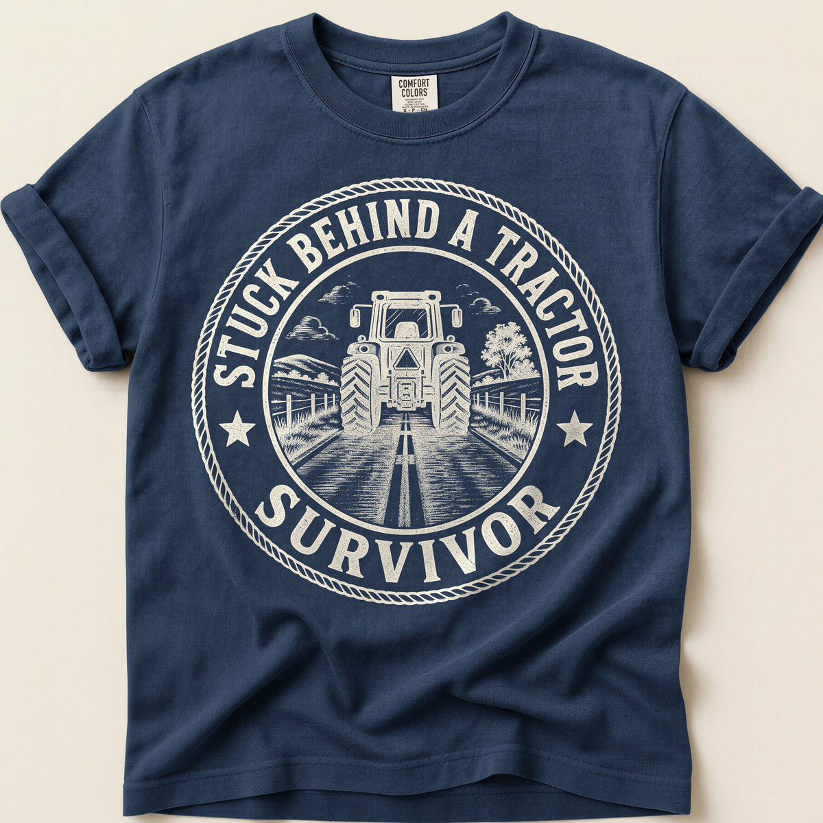 Stuck Behind A Tractor T-Shirt on Navy