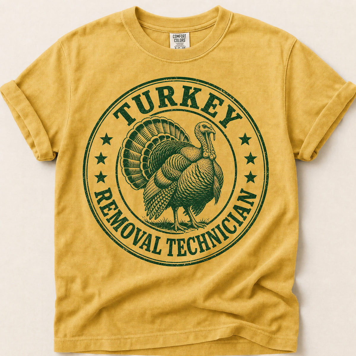 Turkey Removal T-Shirt on Mustard