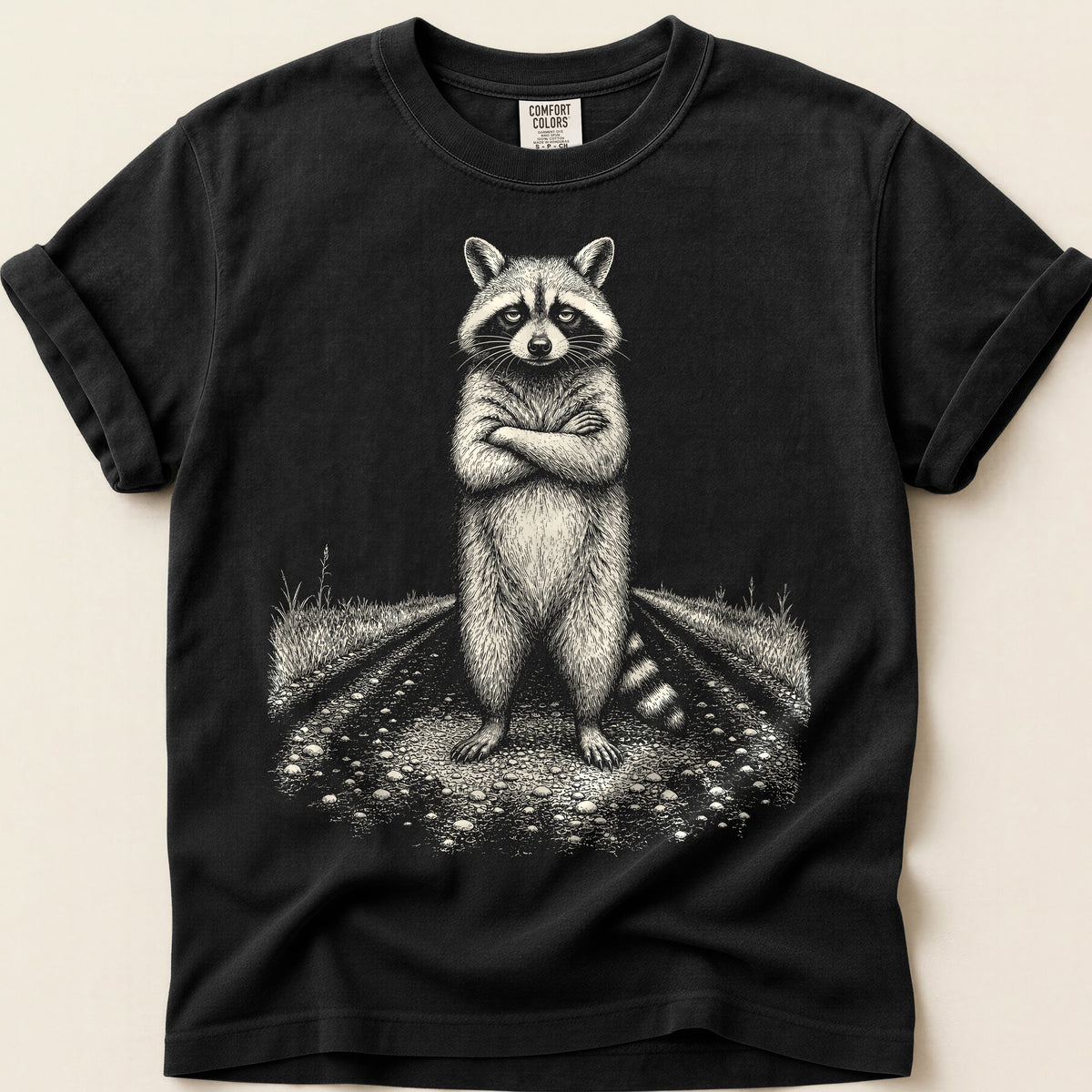 Unimpressed Raccoon T-Shirt on Black