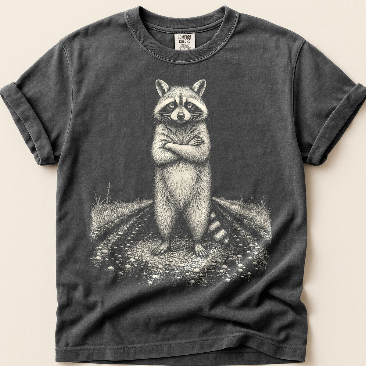 Unimpressed Raccoon T-Shirt on Pepper