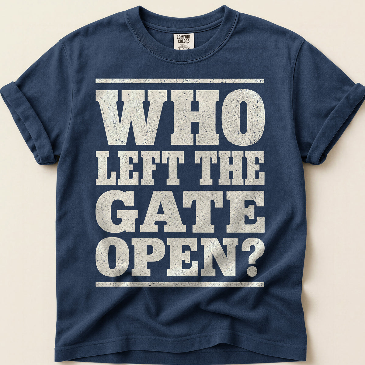 Who Left The Gate Open T-Shirt on Navy