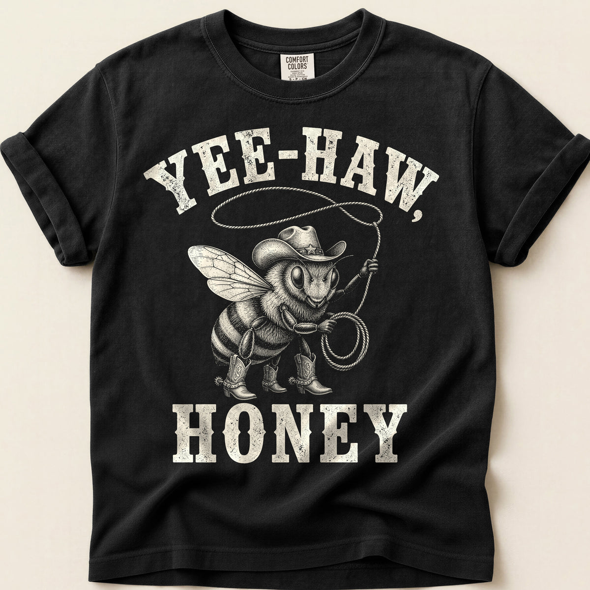 Yee-Haw Honey Bee T-Shirt on Black