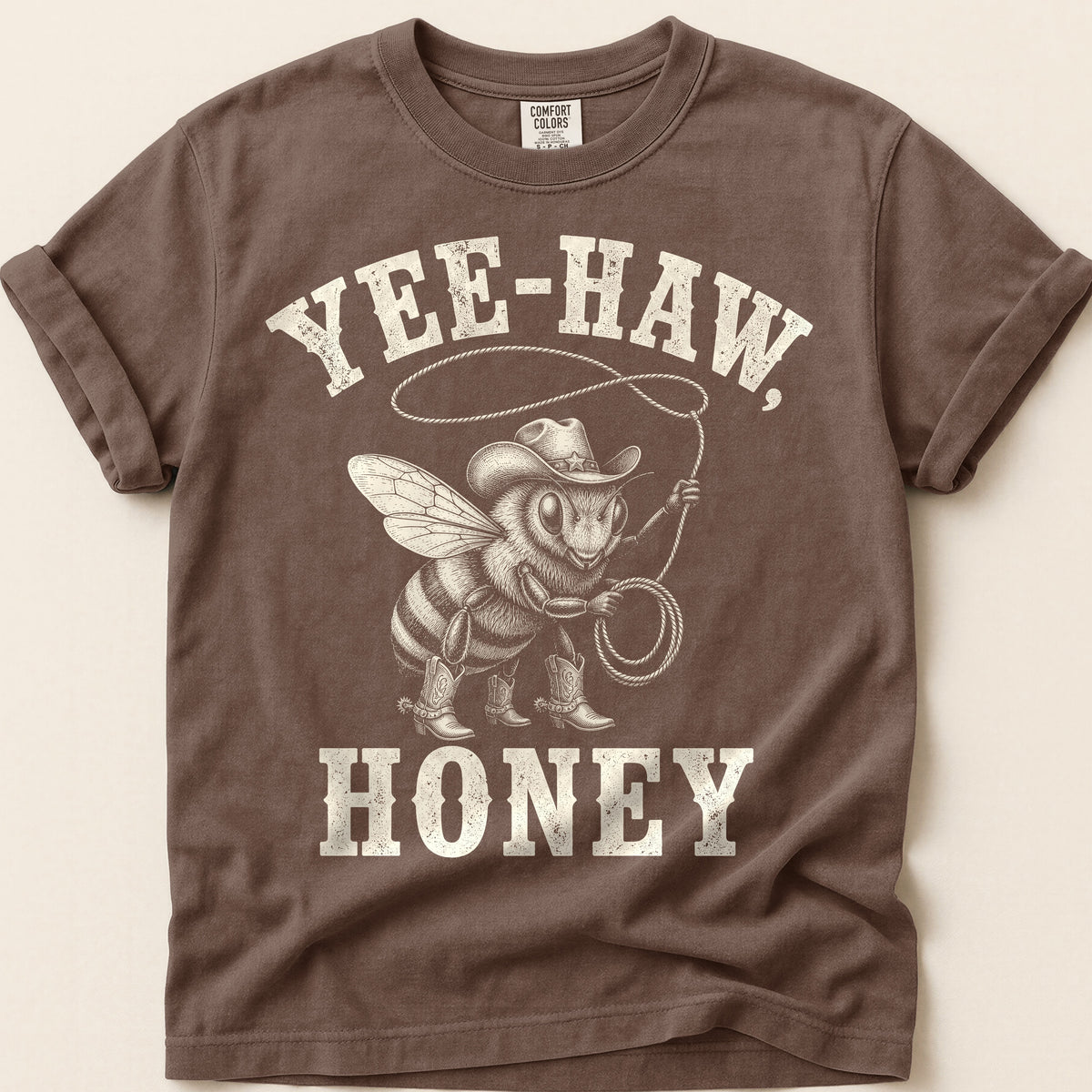 Yee-Haw Honey Bee T-Shirt on Espresso