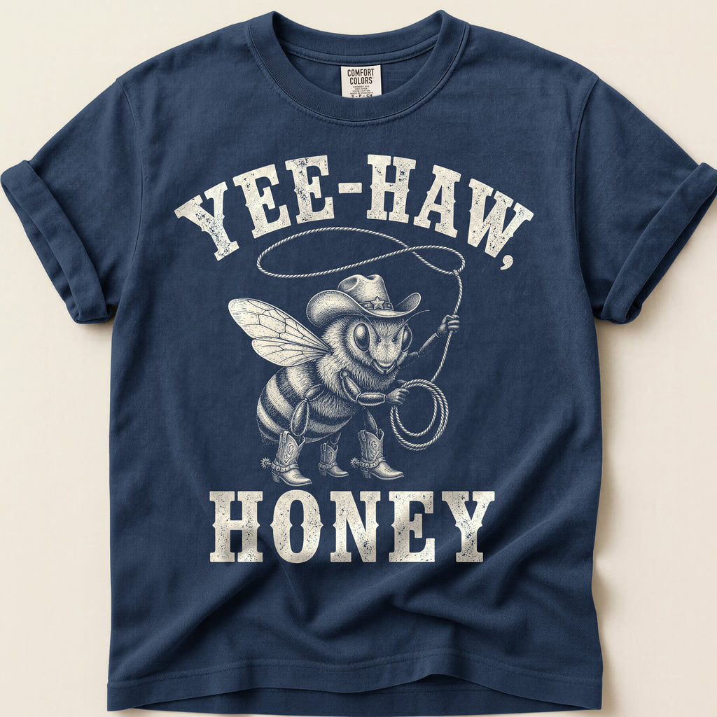 Yee-Haw Honey Bee T-Shirt on Navy