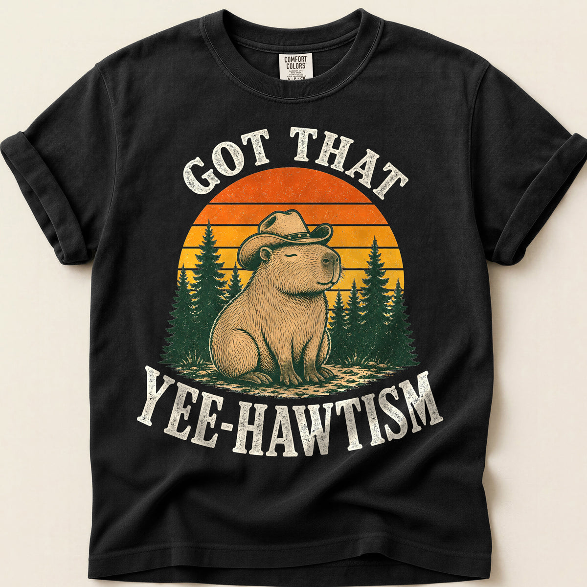 Yee-Hawtism Capybara T-Shirt on Black