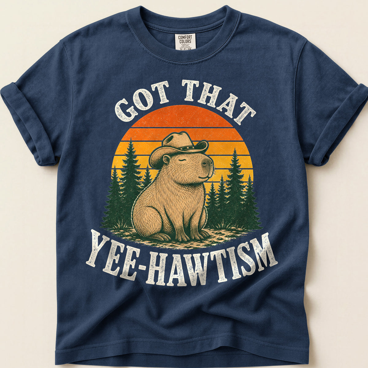 Yee-Hawtism Capybara T-Shirt on Navy