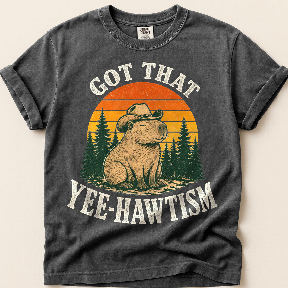 Yee-Hawtism Capybara T-Shirt on Pepper